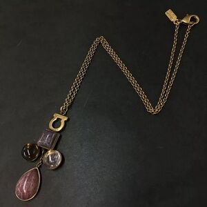 RARE💫 Salvatore Ferragamo Gancini Stone & Gold Tone Necklace